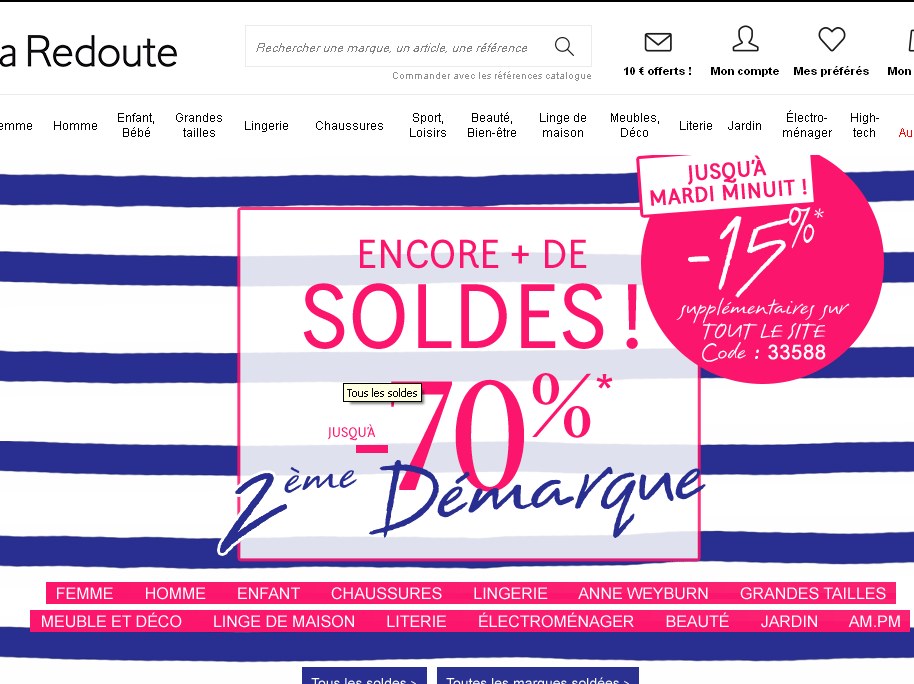 La redoute deuxieme demarque dans les soldes et 15 pourcent en plus