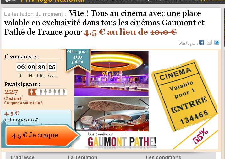 place cinéma à 4 euros 50 pour septembre octobre