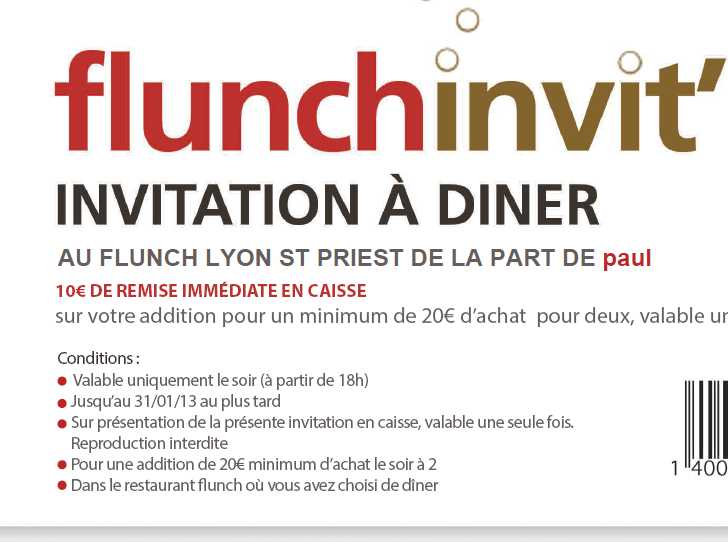 Cafétéria Flunch : 10 euros de remise pour une note de 20 ...