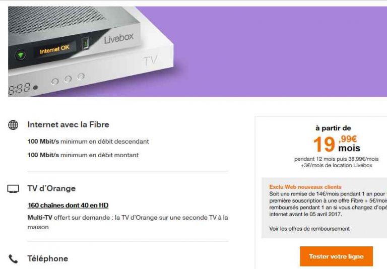 Promo abonnement fibre  avec ORANGE  19 99  par mois 