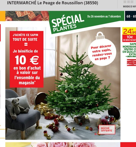 Sapin de noel à intermarché à 24.99 - 10 euros de bons d'achats