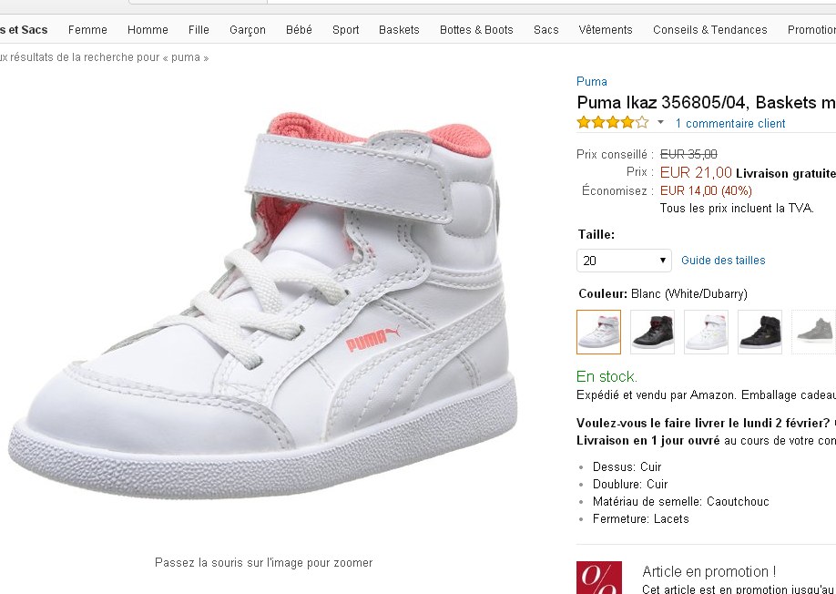 basket puma montante fille