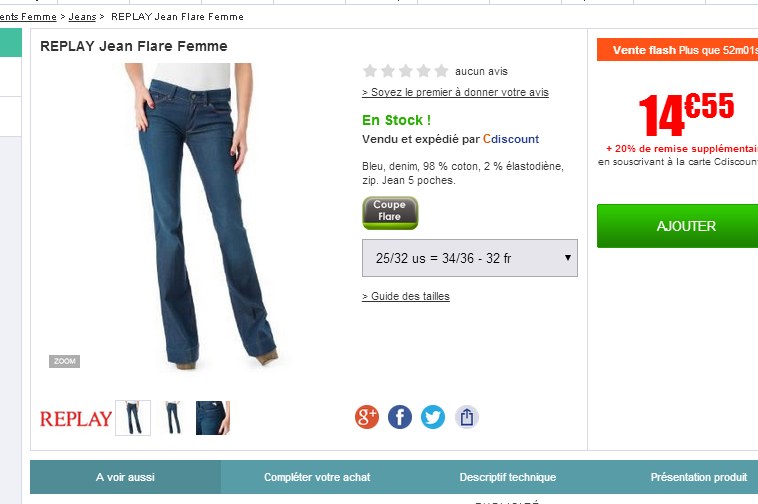 Jeans replay pour femmes à moins de 15 euros