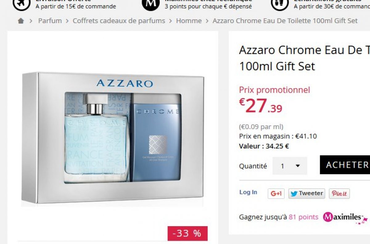 coffret azzaro chrome pas cher