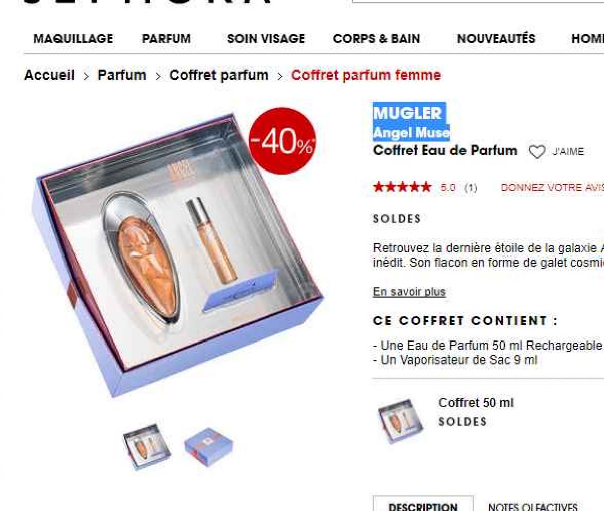 50€ le coffret parfum Mugler ANGEL MUSE 