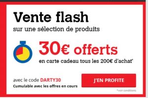 Darty : 30€ en carte cadeaux par tranche de 200€ d'achats