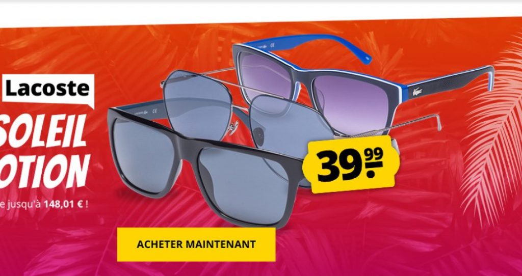 Vente flash de paires de lunettes Lacoste à 39.9€