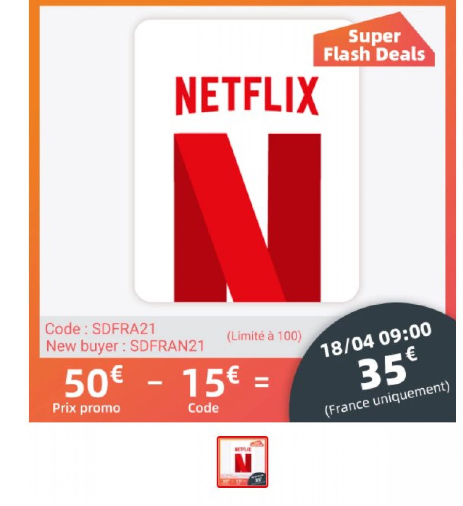 Bon plan abonnement à NETFLIX moins cher 35€ la carte cadeau de 50€