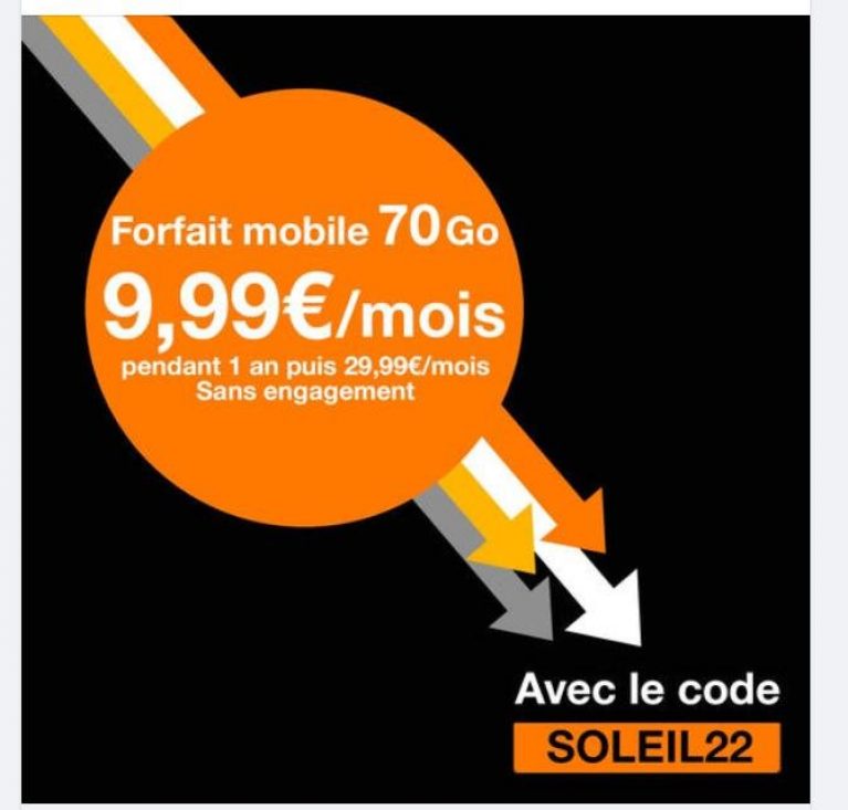 Forfait mobile Orange Illimité + 70Go pas cher à 9.99€ par mois