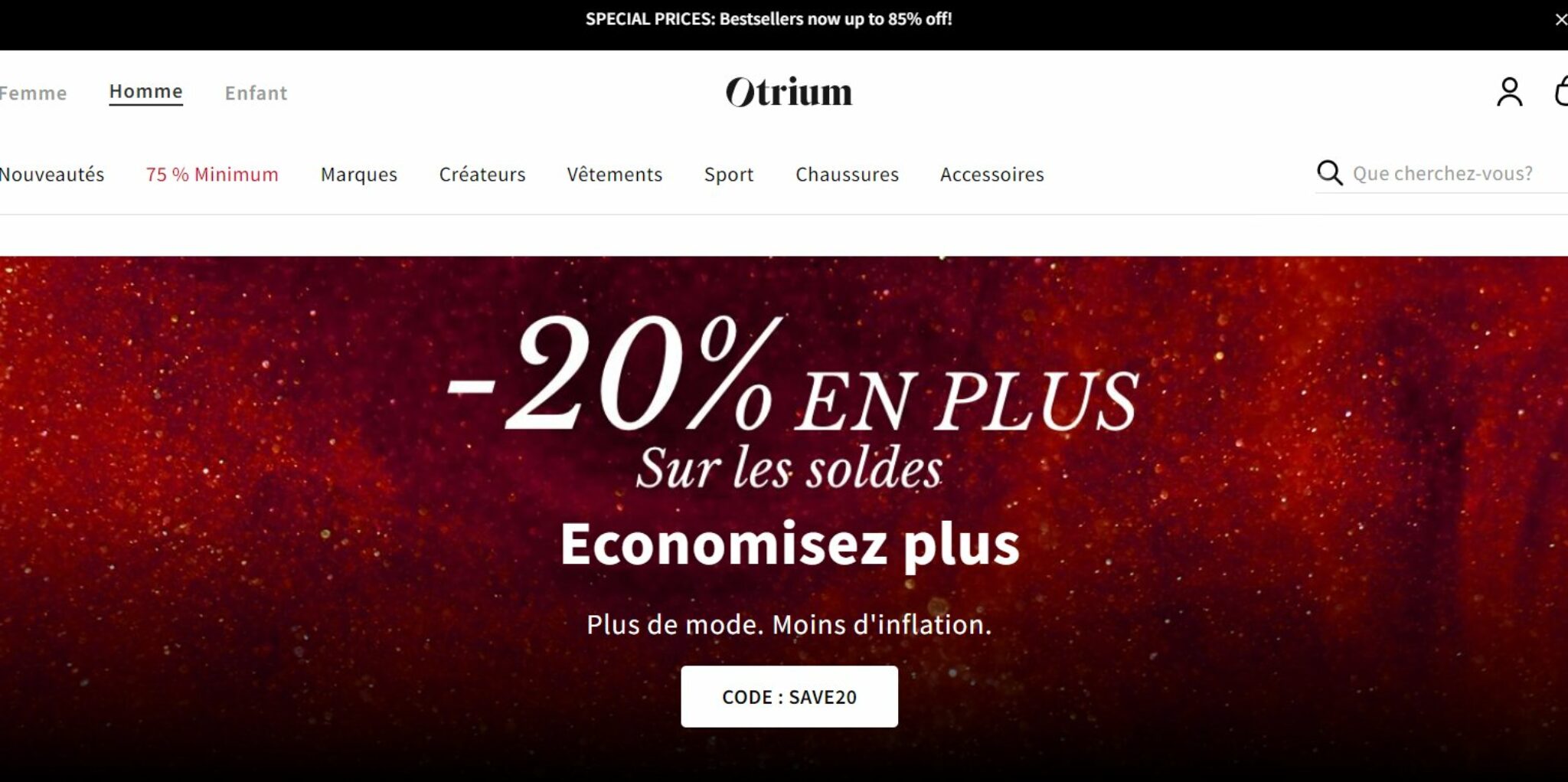 Soldes outlet Otrium code promo 20 en plus